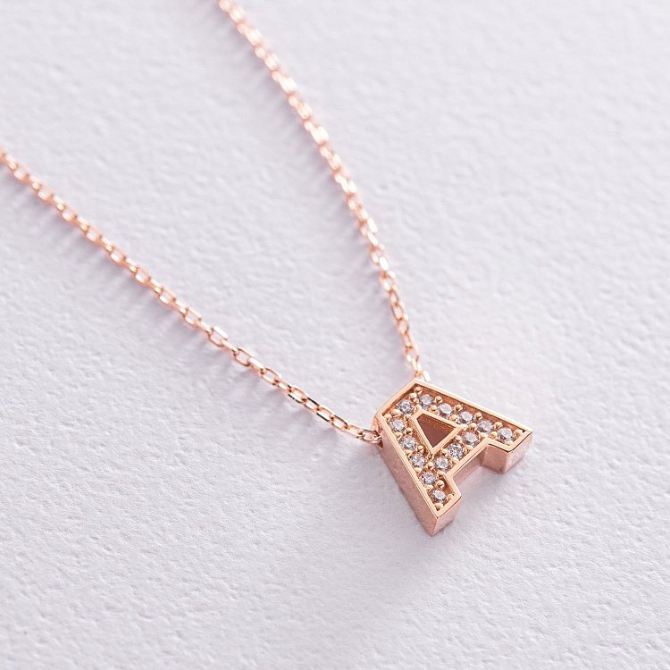 Колье с буквой "А" в красном золоте (фианиты) кол01255А от ювелирного магазина Оникс