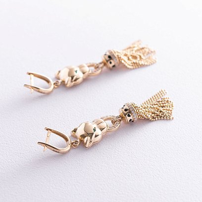 Сережки "Пантери" в жовтому золоті с07038 №3