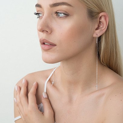 Золоті сережки - протяжки "Хрестики"  с05242 №7