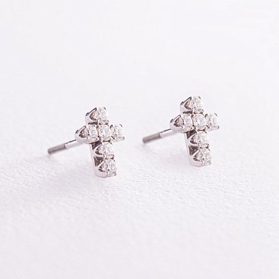 Золоті сережки - пусети "Хрестики" з діамантами 322821121 №3