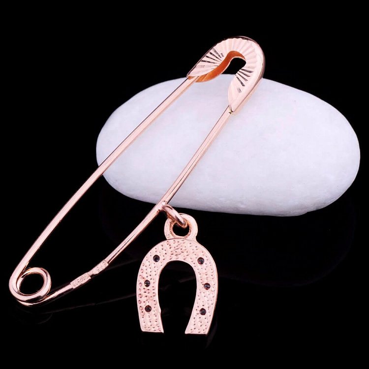 Золота шпилька "Підкова" з фіанітами зак00193 від ювелірного магазину Онікс - 1