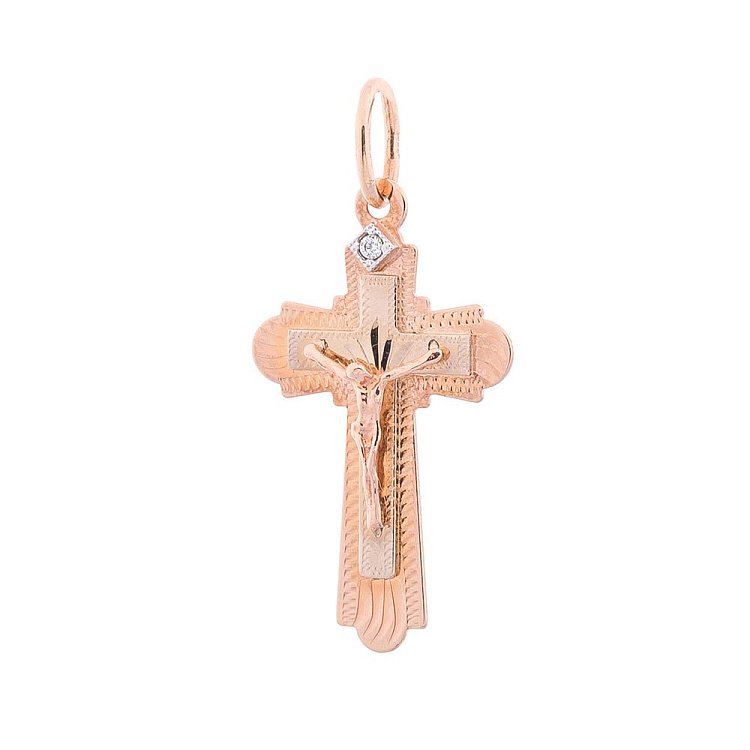 Православный крестик с фианитом п02289 от ювелирного магазина Оникс