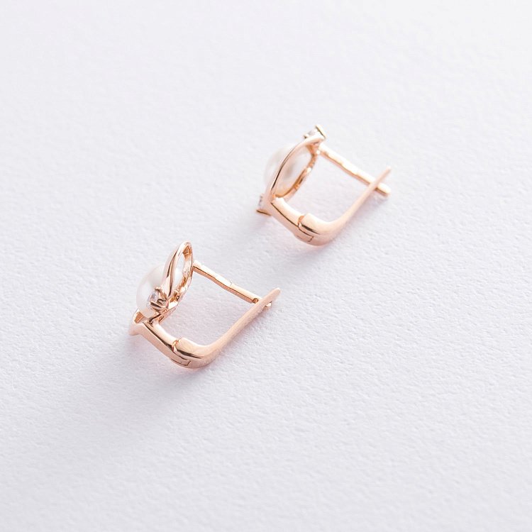 Золотые серьги с культ. пресн. жемчугом и фианитами с05238 от ювелирного магазина Оникс - 3