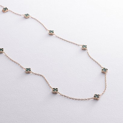 Колье "Клевер" с малахитом mini (желтое золото) кол02431