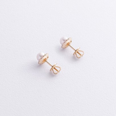 Золоті сережки - пусети "Linea" (перли, фіаніти) с08915 №3