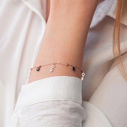 Золотой браслет "Ключики" (фианиты) б04881 №2