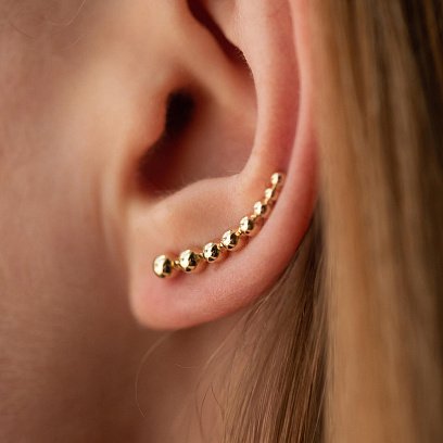 Серьги - клаймберы "Шарики" в желтом золоте с08237 №3