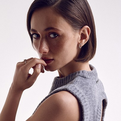 Золотые серьги "Сердечки" с бриллиантами сб0450nl №9