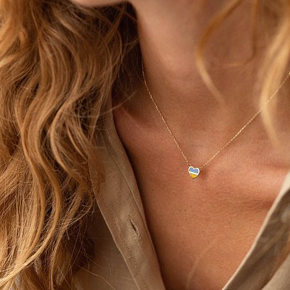 Кольє "З Україною в серці" у жовтому золоті (блакитна та жовта емаль) кол02263 №6