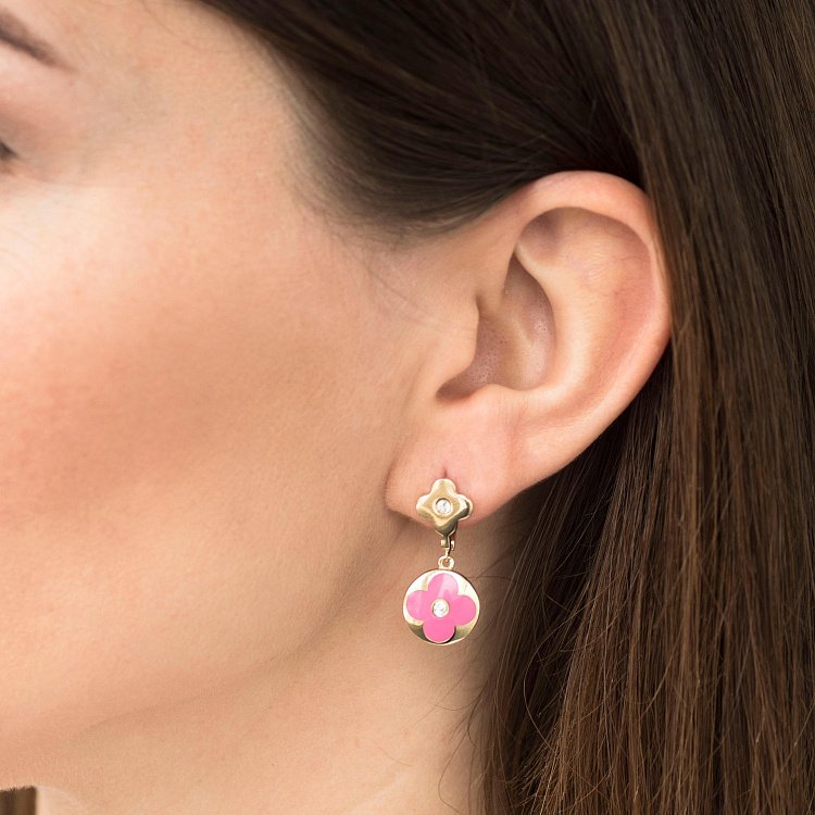 Золоті сережки "Конюшина" з фіанітами і емаллю с05524 від ювелірного магазину Онікс - 3