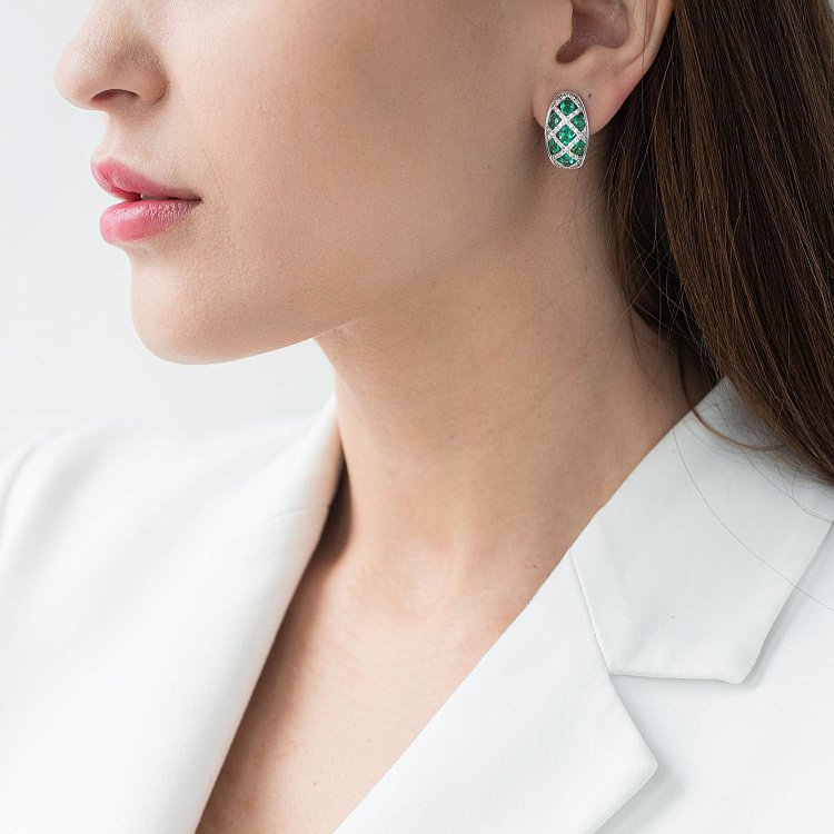 Золотые серьги с изумрудами и бриллиантами сб0245da от ювелирного магазина Оникс - 1