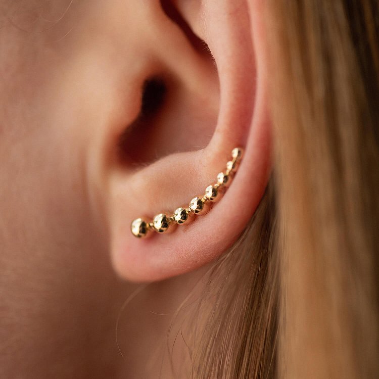 Серьги - клаймберы "Шарики" в желтом золоте с08237 от ювелирного магазина Оникс - 3