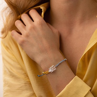 Серебряный браслет "Герб Украины - Тризуб" (голубая и желтая нить) 312/2т №4