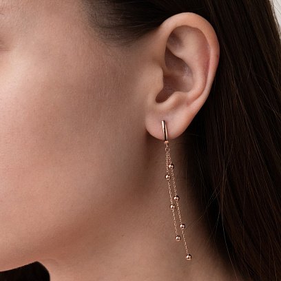 Золотые серьги на цепочке с шариками с07770 №7