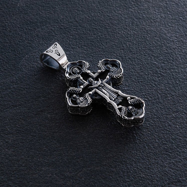 Чоловічий православний хрест "Розп'яття" з ебенового дерева та срібла 850 від ювелірного магазину Онікс - 4