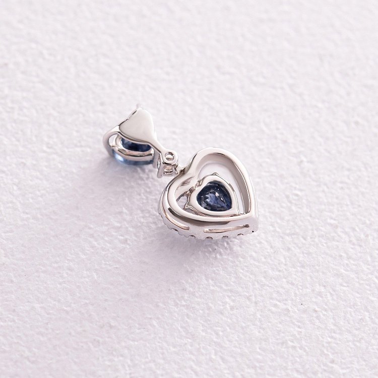 Золота підвіска "Сердечко" з діамантами і сапфірами пб0287nl від ювелірного магазину Онікс - 2