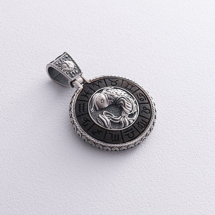Серебряный кулон "Знак зодиака Рыбы" с эбеном 1041риби от ювелирного магазина Оникс - 7