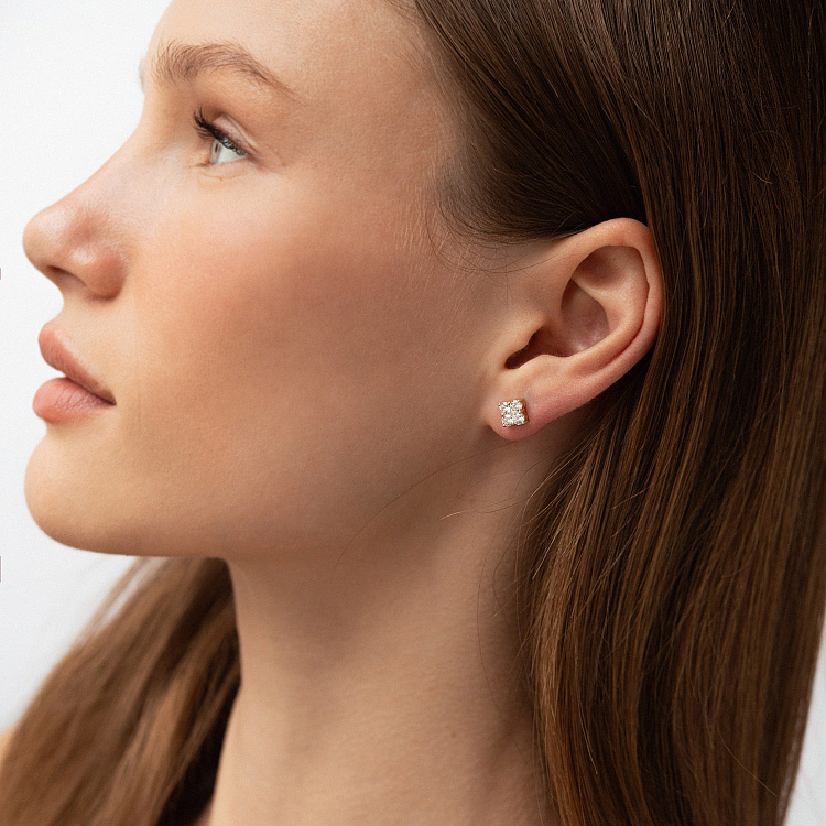 Серьги - пусеты "Fleur" с фианитами (желтое золото) с09147 от ювелирного магазина Оникс - 4