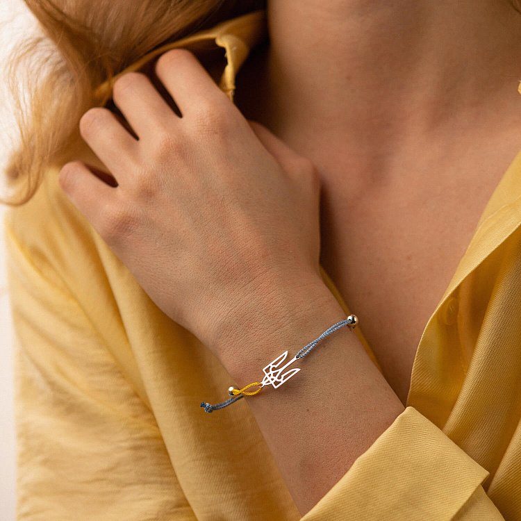 Серебряный браслет "Герб Украины - Тризуб" (голубая и желтая нить) 312/2т от ювелирного магазина Оникс - 4