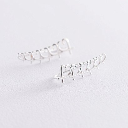 Серьги - клаймберы "Сердечки" в серебре 122919 №2