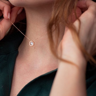 Золоте кольє "Шестиугольник" з фіанітом кол01898 №4