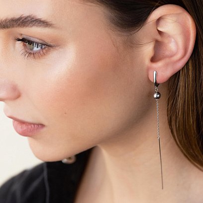 Серебряные висячие серьги "Шарики" 902-01360 №3