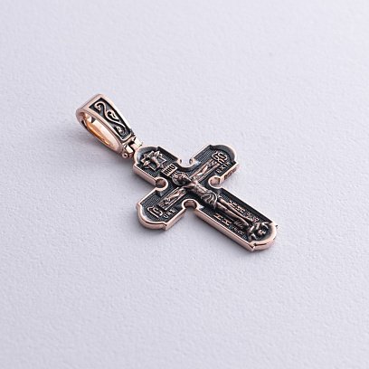 Православный золотой крест "Распятие Христово. Спас Нерукотворный. Икона Божией Матери знамение. Святитель Николай" п03017 №4