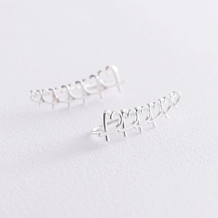 Серьги - клаймберы "Сердечки" в серебре 122919 от ювелирного магазина Оникс - 1