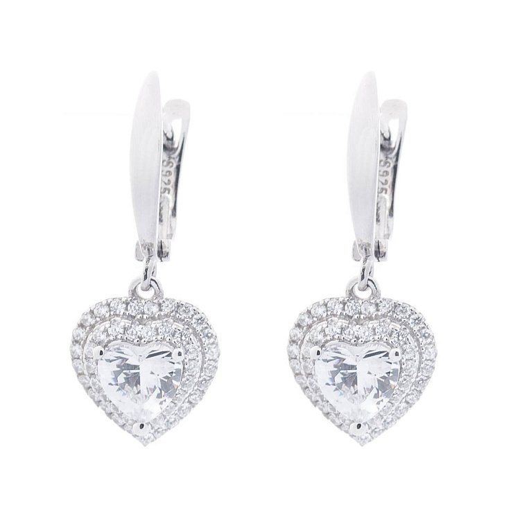 Серебряные серьги "Сердечки" с фианитами 122306 от ювелирного магазина Оникс