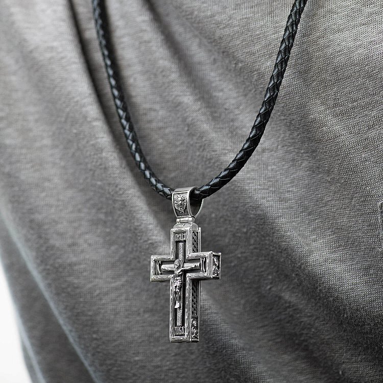 Срібний хрест "Розп'яття. Спаси і  Збережи" з ебеновим деревом 625 від ювелірного магазину Онікс - 3