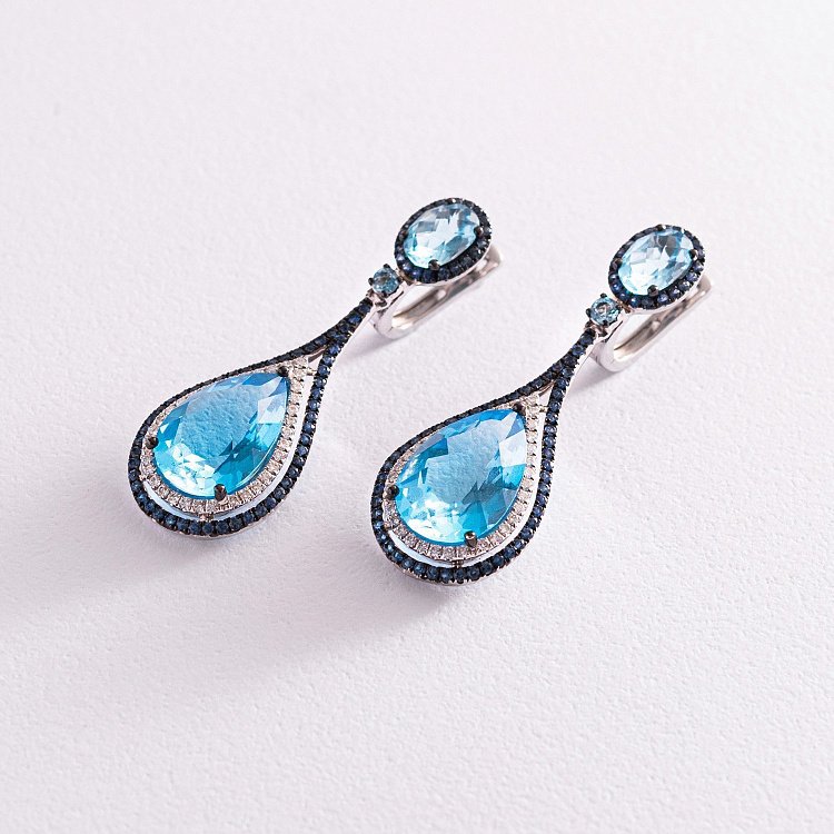 Золоті сережки (діаманти, сапфіри, топази) MP8222Egm від ювелірного магазину Онікс