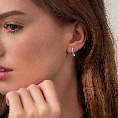 Срібні сережки "Сердечка" (фіаніти) 123005 №2