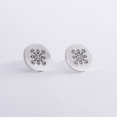 Серебряные серьги - пусеты "Вышиванка" 122513в