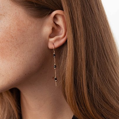 Золоті сережки - протяжки "Кульки" (чорні фіаніти) с07996 №2