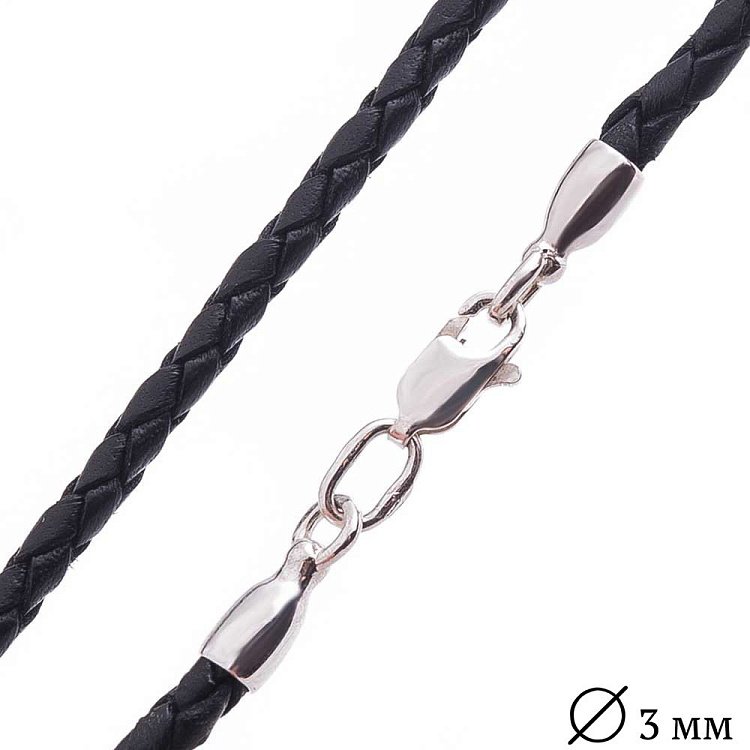Шкіряний шнурок з гладкою срібною застібкою (3 мм) 18435 від ювелірного магазину Онікс