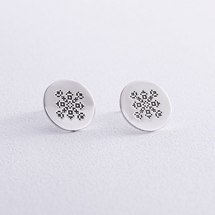 Серебряные серьги - пусеты "Вышиванка" 122513в от ювелирного магазина Оникс