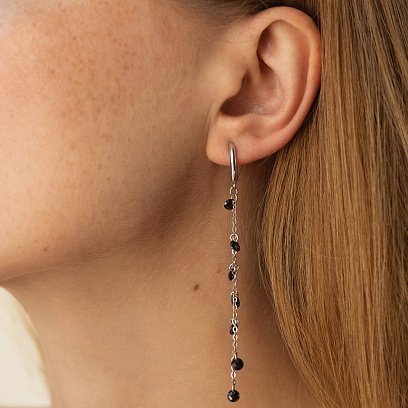 Серебряные серьги с черными фианитами 123285 №2