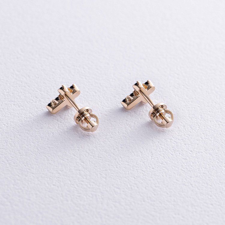 Золоті сережки - пусети "Хрестики" з чорними діамантами 322873122 від ювелірного магазину Онікс - 2