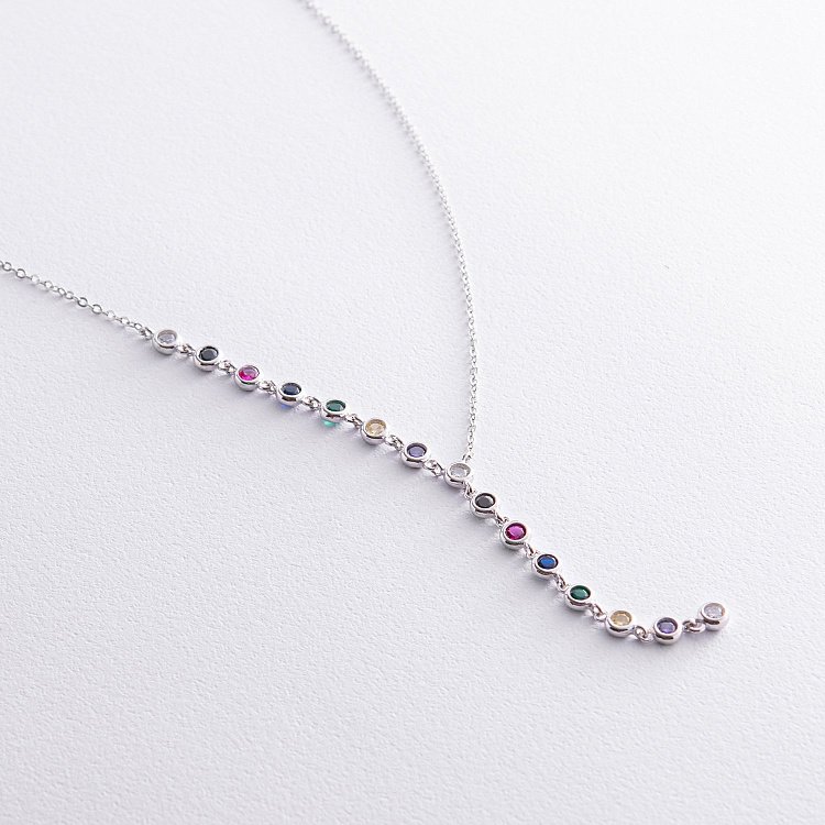 Срібне кольє - краватка з різнокольоровими фіанітами 181213 від ювелірного магазину Онікс - 2