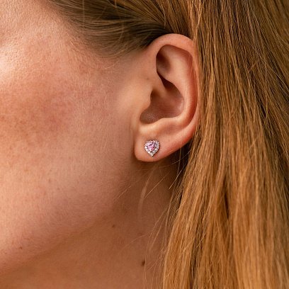 Серебряные серьги - пусеты "Сердечки" с фианитами 123295р №2