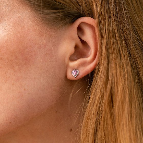 Серебряные серьги - пусеты "Сердечки" с фианитами 123295р №2