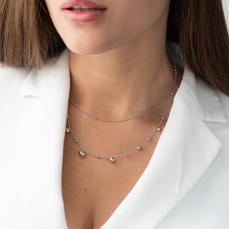 Двойное серебряное колье "Шарики" 181083 от ювелирного магазина Оникс - 3