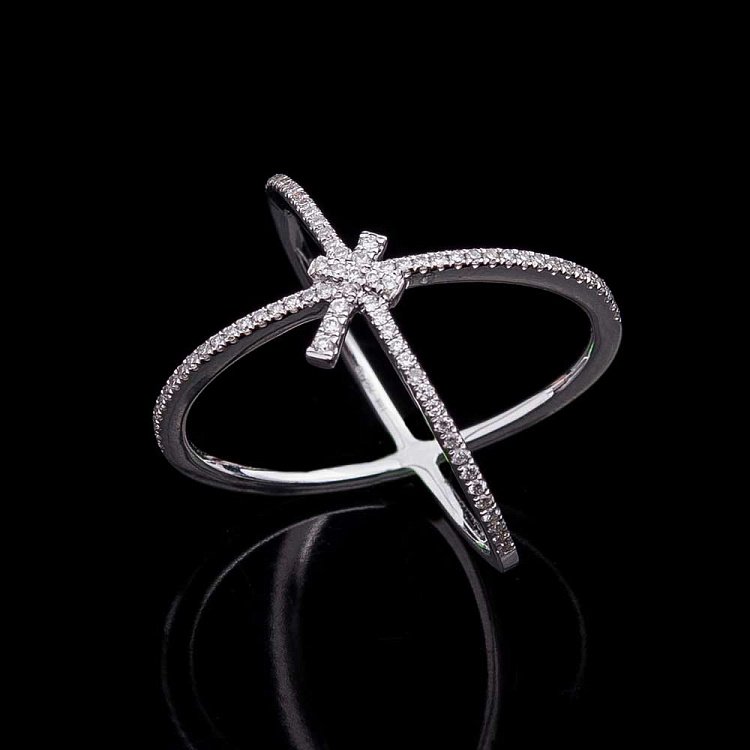 Золотое кольцо "Крестик" с бриллиантами 195750ch от ювелирного магазина Оникс - 2