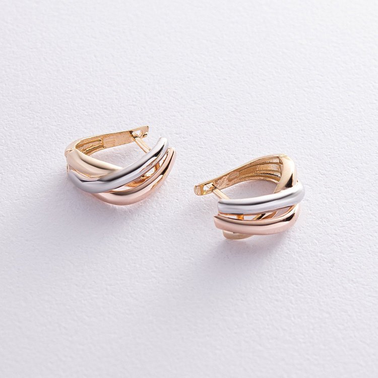 Серьги в трех цветах золота с07344 от ювелирного магазина Оникс - 1