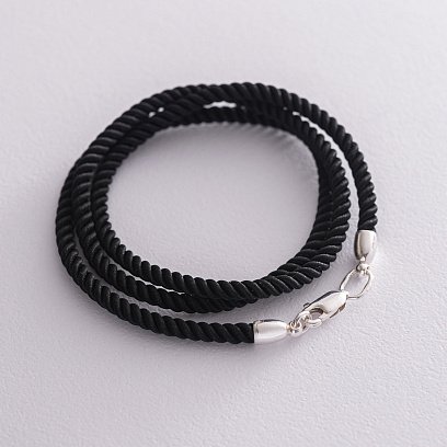 Шовковий шнурок з гладкою срібною застібкою (3 мм) 18398