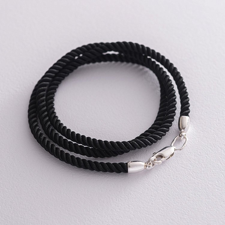 Шовковий шнурок з гладкою срібною застібкою (3 мм) 18398 від ювелірного магазину Онікс