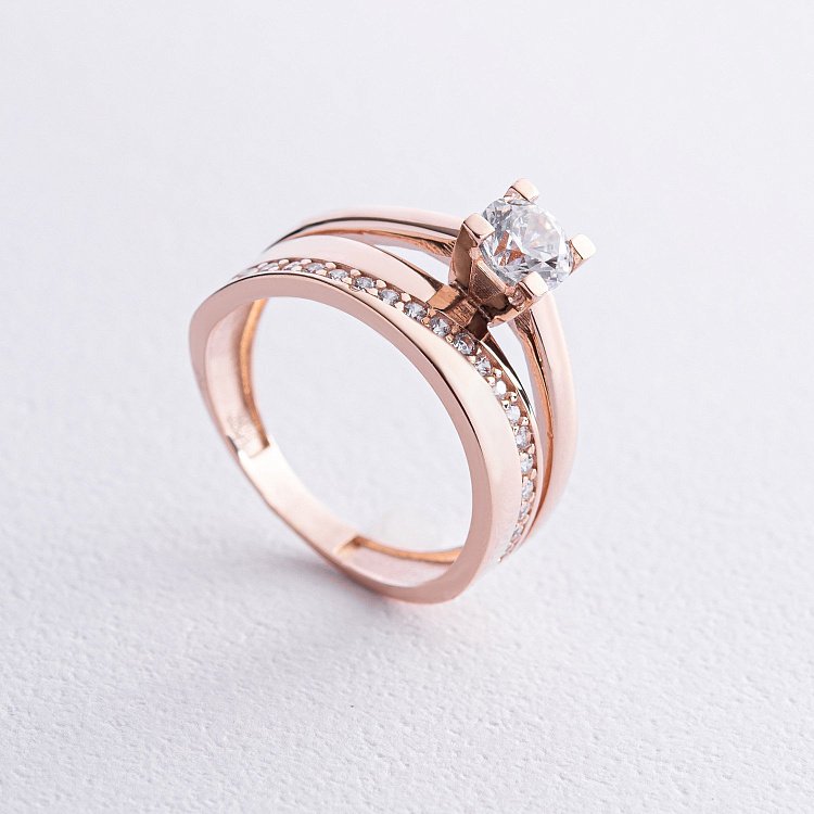 Золотое помолвочное кольцо с фианитами к03362 от ювелирного магазина Оникс - 4