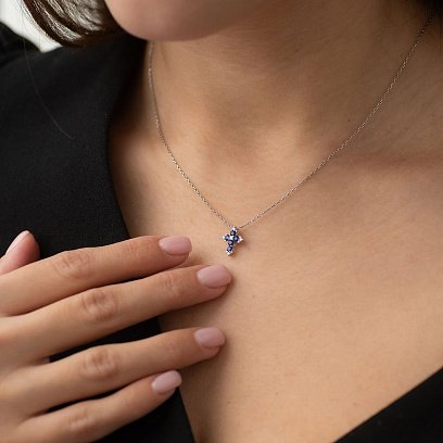 Золотой крестик (сапфиры, бриллианты) пб0114lg №2