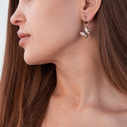 Золотые серьги "Бабочки" (фианит) с05927 №2