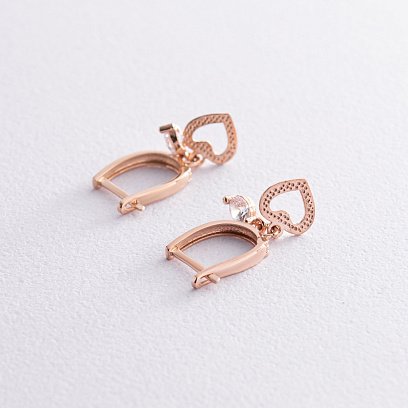 Золоті сережки "Сердечки" з фіанітами с07022 №4